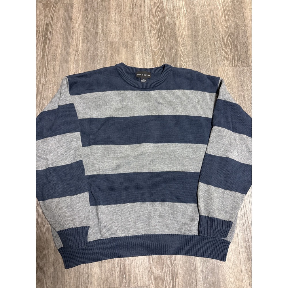 Croft & Barrow Mens XXL Blue Gray Striped Crewneck 100% Cotton Sweater